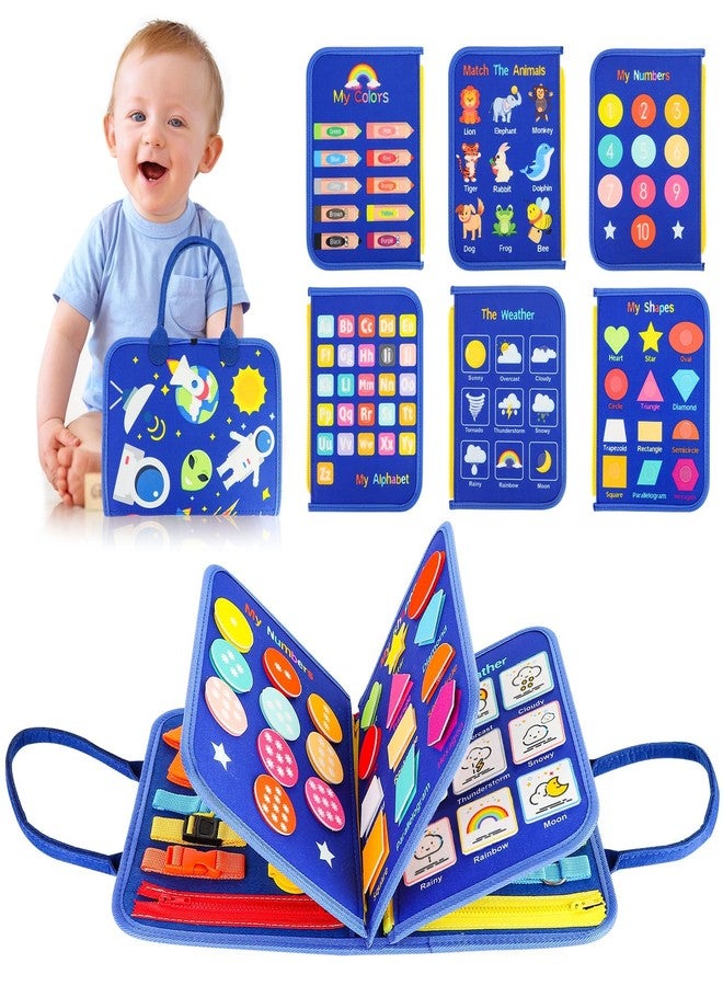 KolorFish Busy Board for Toddlers,Montessori Toys for Boys Girls 1 2 3 4 5 6 7 Year Old,Early Educational Activity Baby Sensory Toy,Autism Busy Book Travel Toys for Kids (Space Dark Blue) - Image 1